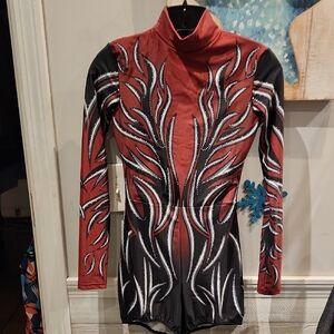 EUC Alexandra 1/2 Zip Dance Costume with Embellished Flame Design Sz S